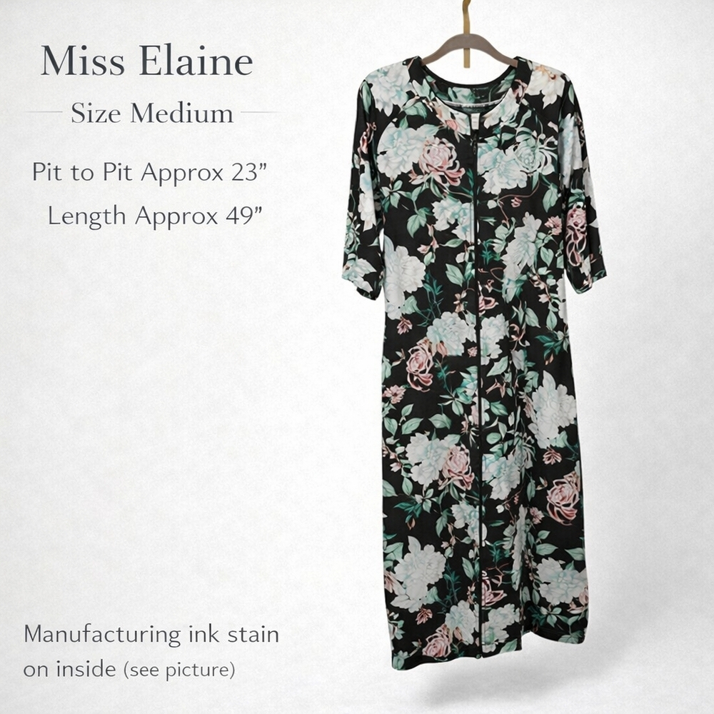Miss Elaine Zip Front Floral Robe Medium NWT Cotton Blend Lounge